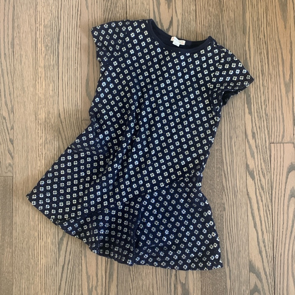 J. Crew Crewcuts Dress Navy Silver Short Sleeve Size 6